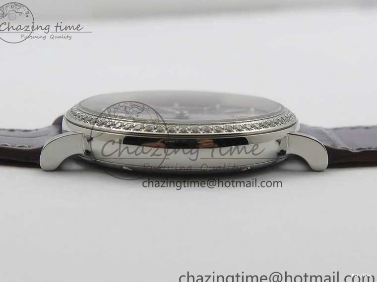 MIROTIME 0227 Attractive Portofino 37mm SS V7F 1:1 Best Edition Gray Dial Diamonds Bezel on Gray Leather Strap A 7091